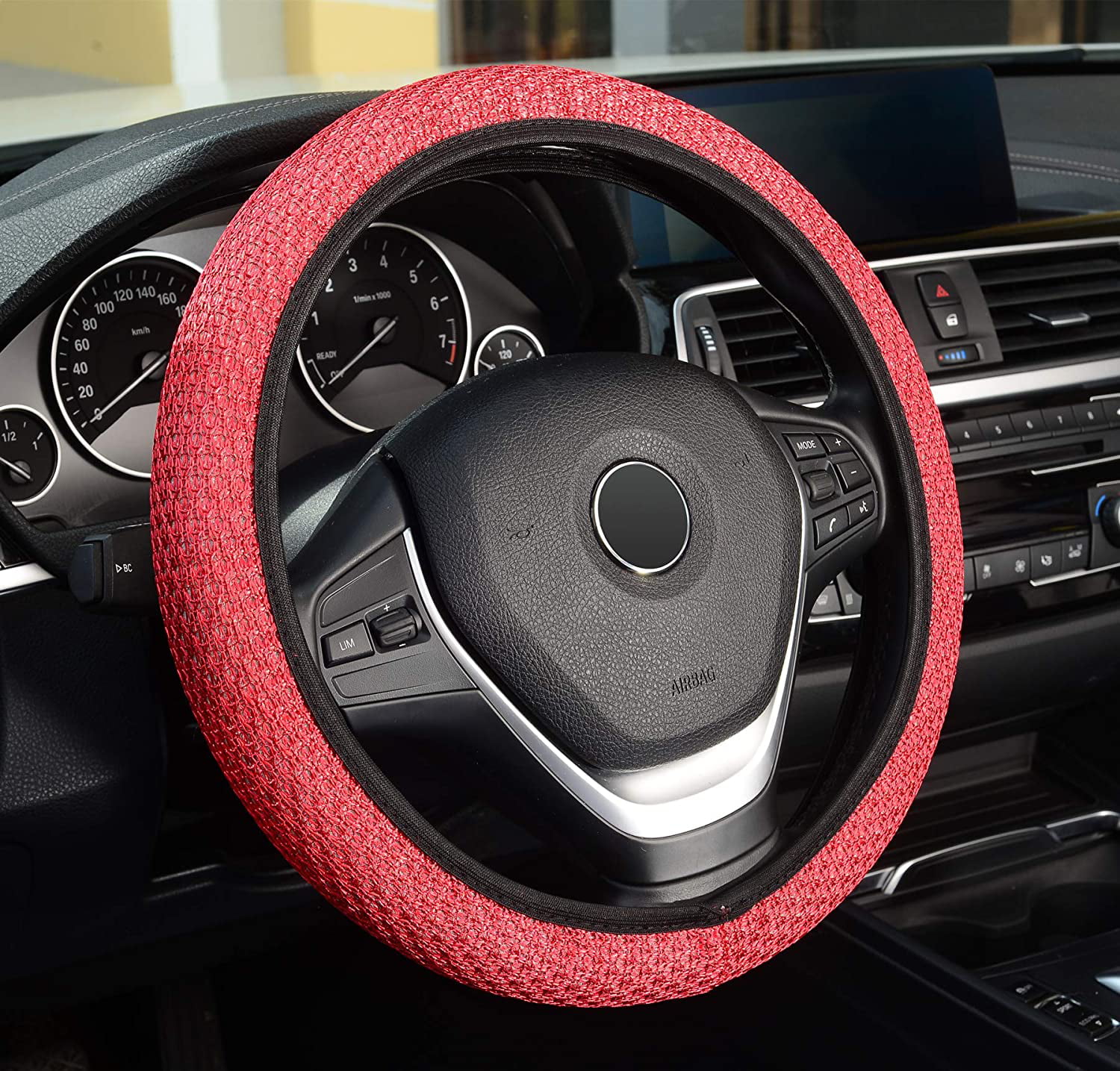 Anti-Slip Breathable Warm in Winter and Cool in Summer Odorless ZHOL Universal 15 inch Steering Wheel Cover Elastic Ice Silk Black Color 