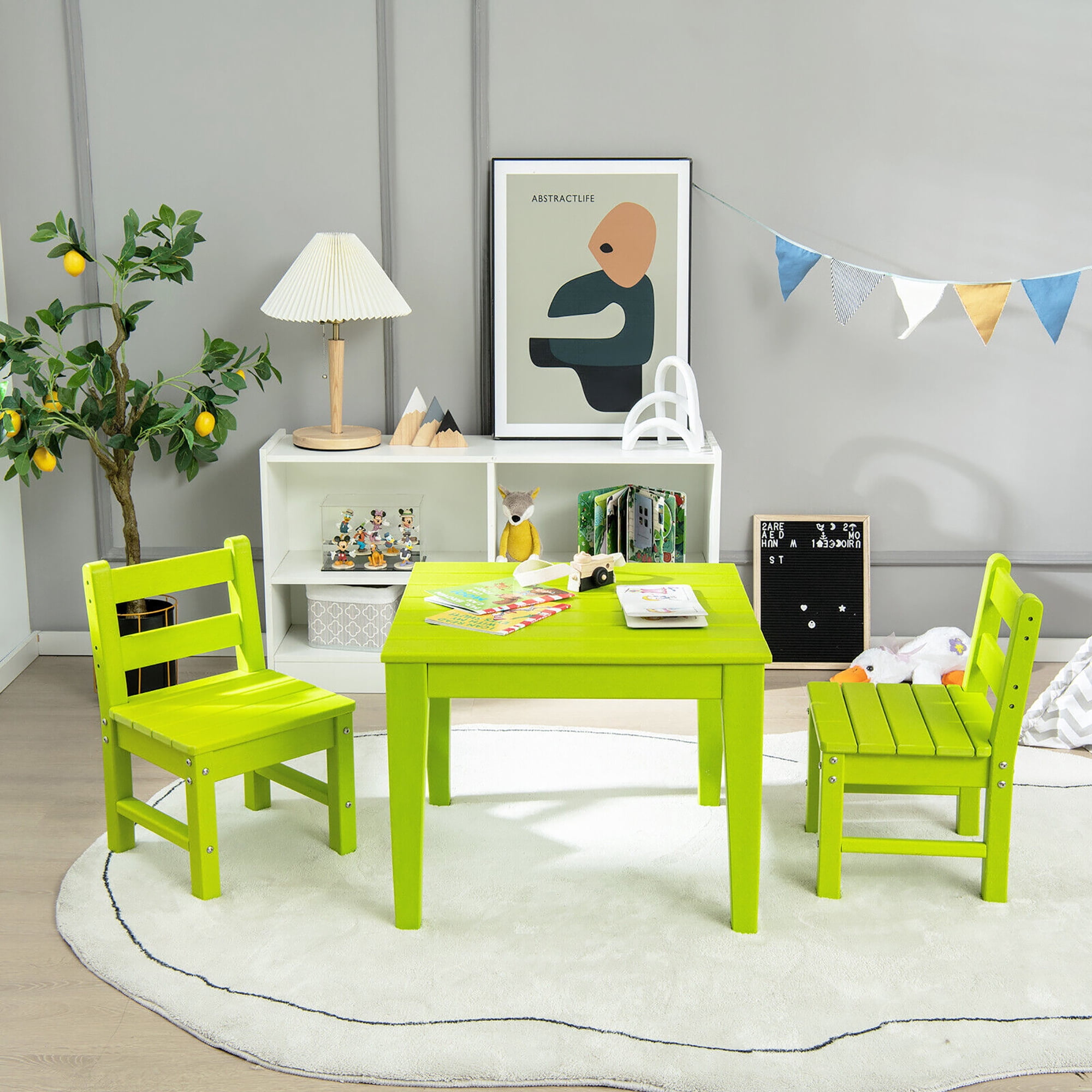 Gymax Kids Square Table Indoor Outdoor Heavy-Duty All-Weather Activity Play Table Green