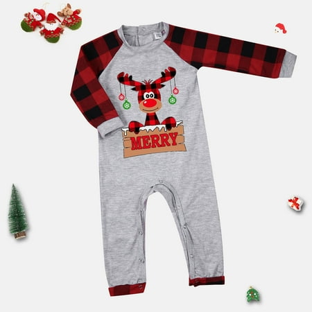 

Family Matching Christmas Kid Pajamas Set Plaid Sleeves Cute Pattern Merry Letter Printing Festival For Adults And Kids Parent-Child Outfit