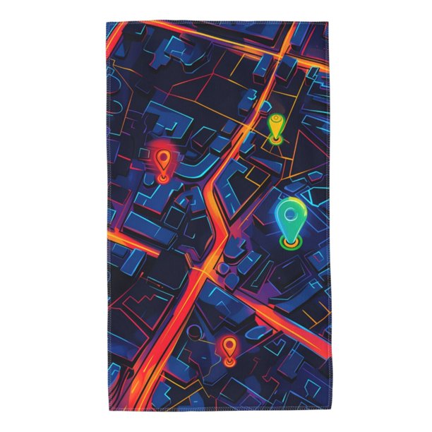 Balery Neon City Map Toalla de Microfibra Premium con Estampado – 27.5x16 pulgadas, Alta Absorción, Suave y Aterciopelada, Secado Rápido