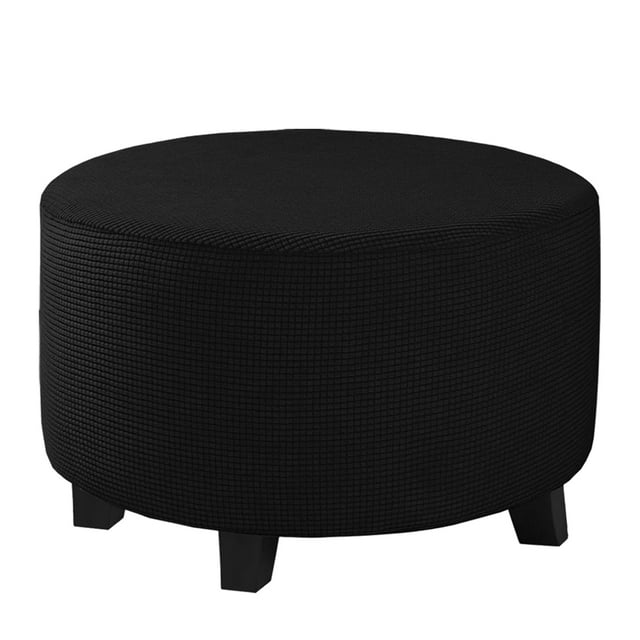 YOPTOP 1pc Contemporary Round Ottoman Footstool Cover Stretchable Polyester and Spandex Blend Machine Washable Non-Slip Grip Elastic Band Closure 180-200gsm Weight - Small Size ZZZ,Black