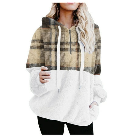 

Women s Plaid Print Artificial Wool Long Sleeve Casual Solid Color Zipper Pullover Sweatshirt Loose Bunny Cute Bunny Hoodie Thick Blouse Sweatshirt With Pockets Scrub Jacket