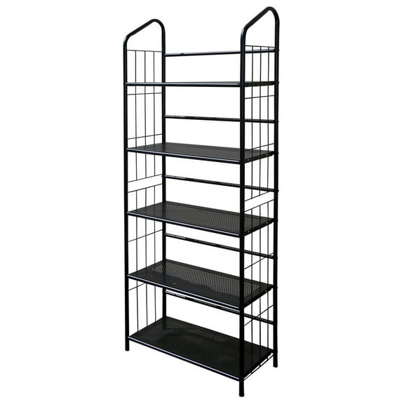 5-Tier Metal Bookshelf - Victorian Style Shelving Unit, Black Finish, Home Office Storage, Easy Assembly