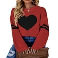 thumbnail image 1 of Pull pour Femmes Manches Longues Col Tricoté Cœur Ample Fête de Rue Chemise Décontractée Rose TG, 1 of 5