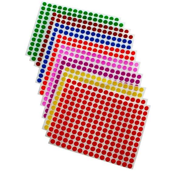 Colored dot stickers ¼” inch 8mm Sticker Dot in Green, Yellow, Pink, Purple, Orange, Brown, Blue and Red, 2880 Pack by Royal Green