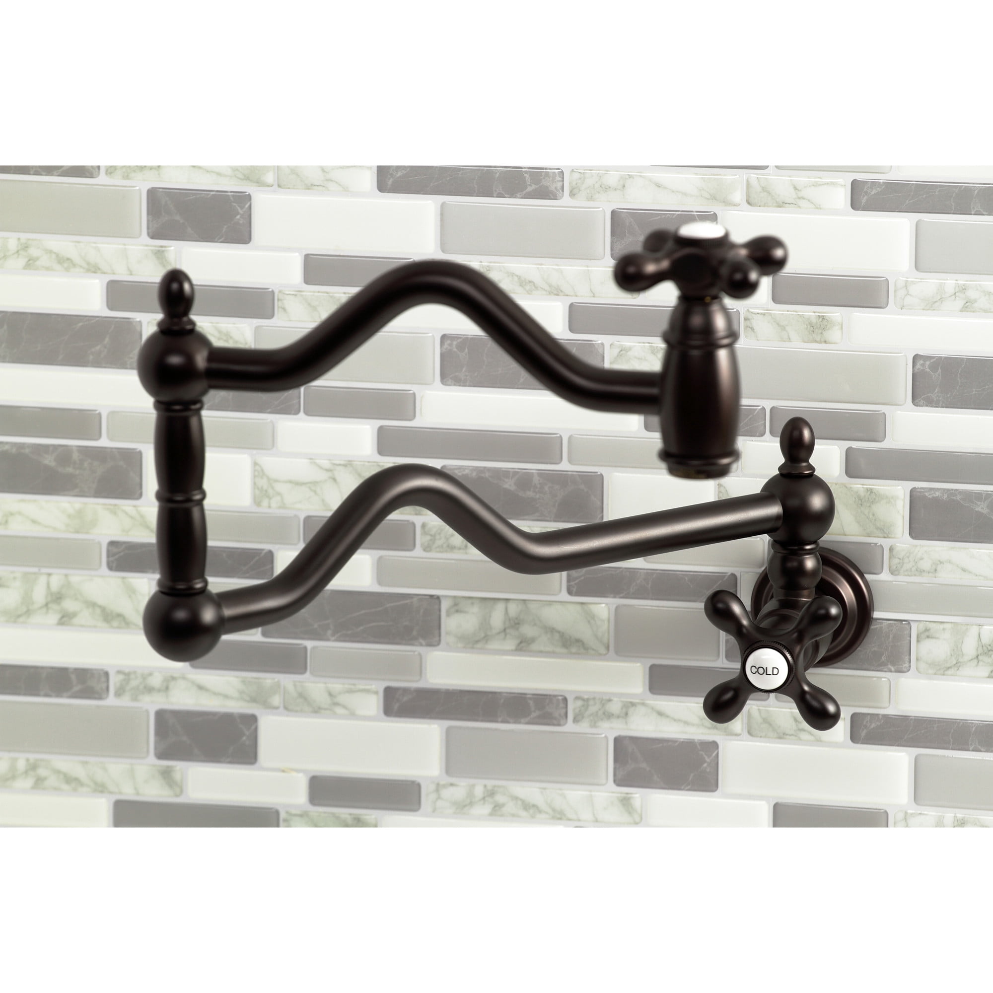 Kingston Brass KS2105AX Heritage Two-Handle 1-Hole Wall Mount Pot Filler Faucet in Oil Rubbed Bronze