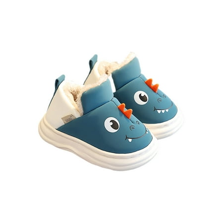 

Difumos Kids Plush Slipper Fluffy Fuzzy Slippers Cartoon Home Shoes House Lightweight Warm Casual Shoe Anti-Slip Slip On Blue 2Y-2.5Y