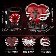 Revenant Sacred Heart Building Blocks Set - Gothic Red Heart Model, Dark Aesthetic Romantic Gift for Adults, Spooky Home Decor with Rose Base, 566Pcs