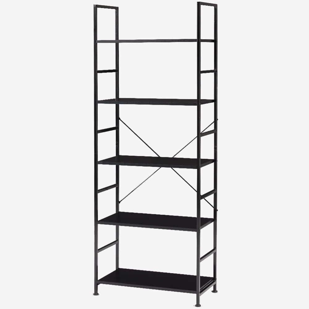 EDX Bookcase, 5 Tier Book Shelf, Storage Shelf, Classic Modern Bookcase for CDs, Movies, Books, Industrial Bookcase for Home Office, Living Room, Kitchen, Bedroom, Black