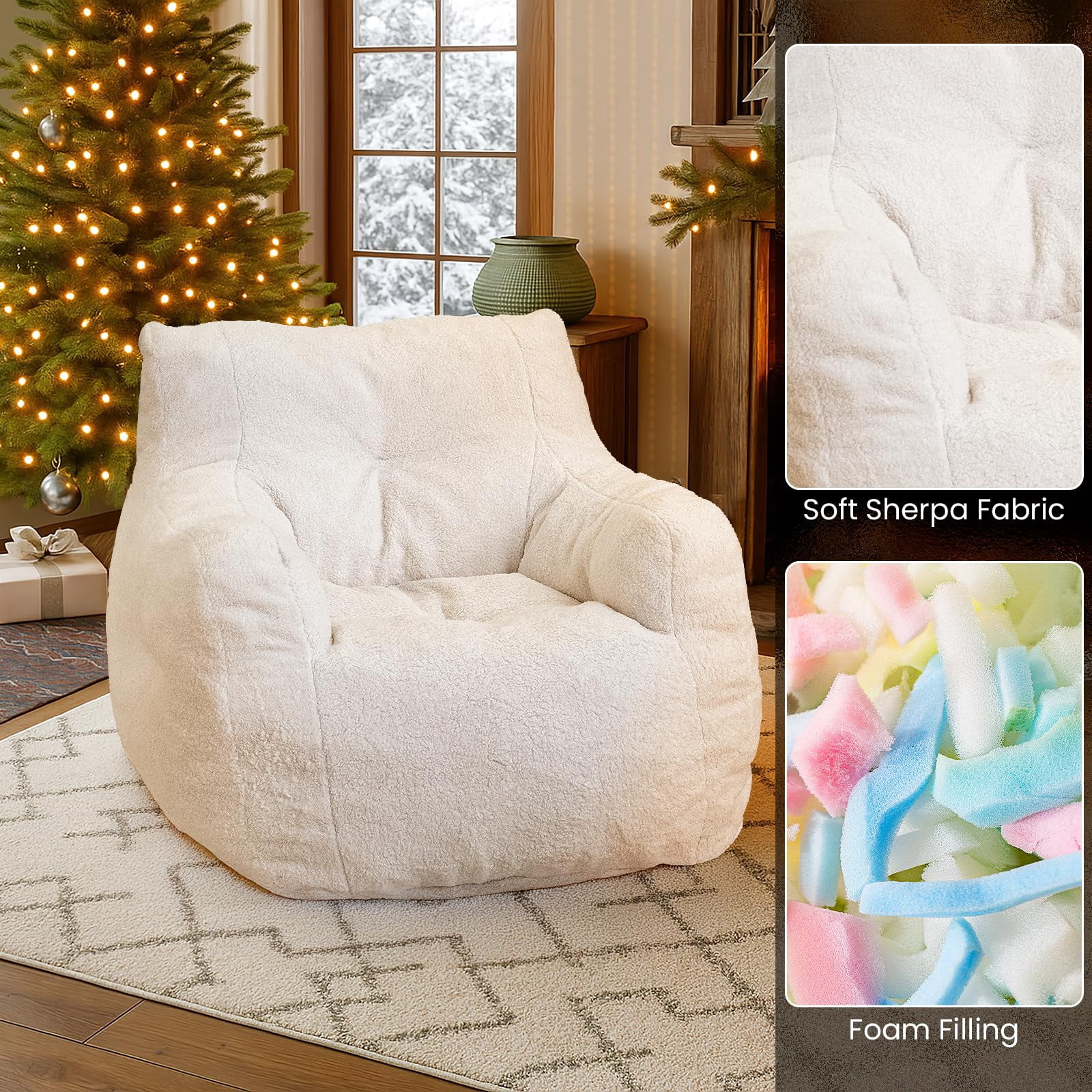 Baxluxe Bean Bag Chairs for Adults Kids Comfy Reading Chair Living Room Couch Home Sofa with Armrest Bean Bag Sofa with Filler Memory Foam Fluffy Lazy Sofa