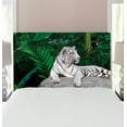thumbnail image 1 of Safari Headboard, White Tiger Setting on Stone Tropic Plants Leaves Wild Jungle Majestic, Upholstered Decorative Metal Bed Headboard with Memory Foam, Twin Size, Beige Green Pale Grey, by Ambesonne, 1 of 4