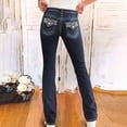 thumbnail image 4 of uublik Jeans for Women Low Rise Straight Jeans Loose Wide Leg Stretchy Denim Pants with Pockets, Blue, 4 of 6