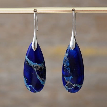 Natural Stone Sea Sediment Bohemian Women Dark Blue Healing Earrings Gift