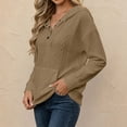 thumbnail image 5 of DailyTrove Women Cable Knit Henley Hooded Sweatshirt With Kangaroo Pocket Long Sleeve Tops, 5 of 8