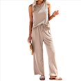 thumbnail image 1 of Pijama de Verano Sin Mangas para Mujer, de Punto Acanalado, Suave, Caqui Oscuro, Talla L, 1 of 9