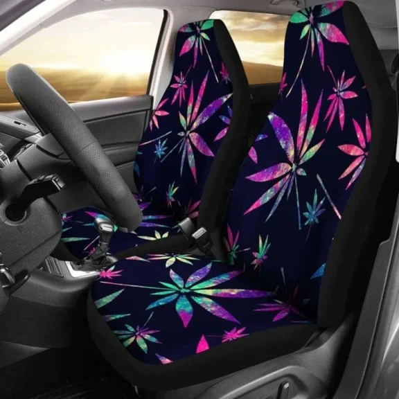 Pot Leaves Tie Dye Seat Covers Pack of 2 Universal Front Seat Protective Cover