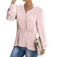 thumbnail image 3 of HUBERY Women V Neck Buttons Long Sleeve Blouse, 3 of 7