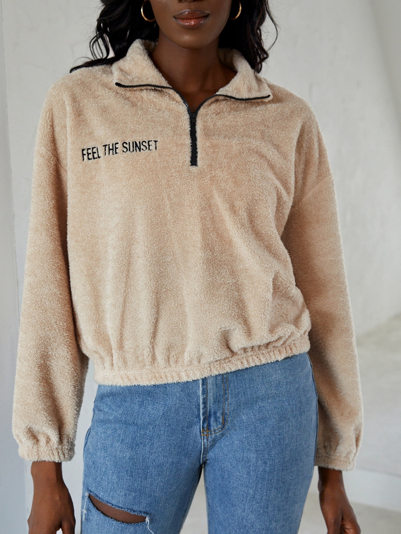 zipper half placket sweatshirt