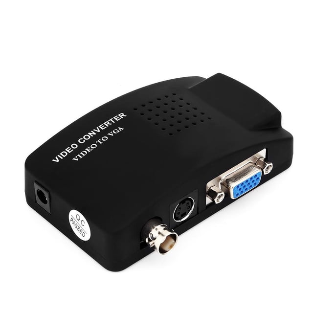 CCTV BNC Compuesto S-Video VGA en PC VGA LCD Out Converter Box Adaptador Box Negro-US Plug adaptador vga bnc Spptty Como se muestra en la descripción