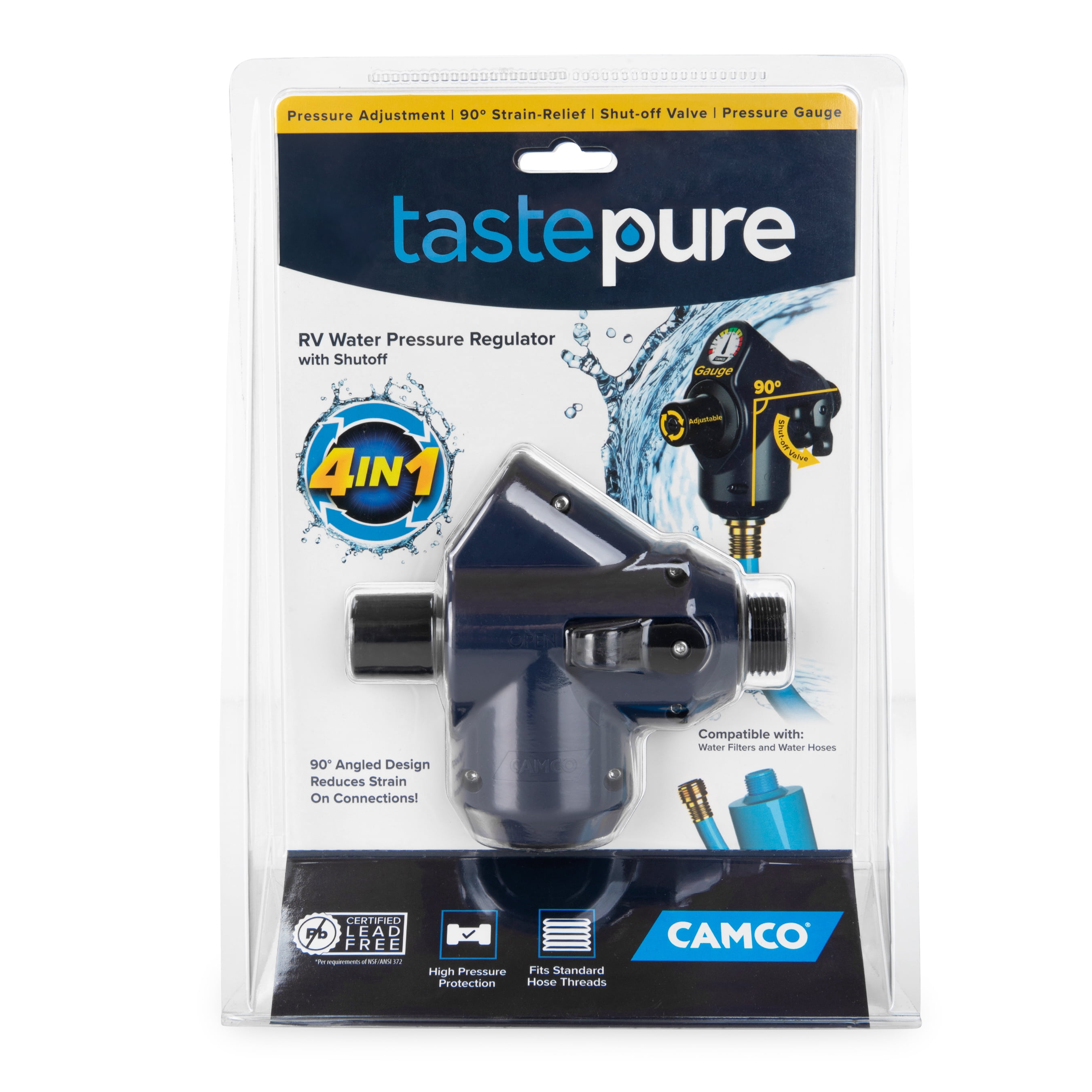 Camco Tastepure Adjustable 4-in-1 RV Water Pressure Regulator (40065)