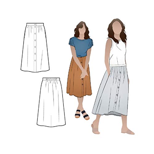 Style Arc Bonnie Woven Skirt Sewing Pattern - Dirndl Skirt With Elastic Back & Button Front (Sizes 4-16)