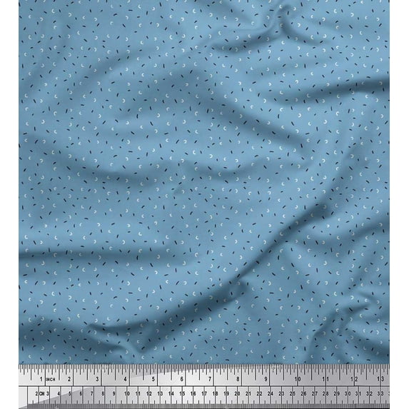 Soimoi Japan Crepe Satin Fabric Hand Drawn Curve Small Print Fabric by Yard 42 Inch Wide