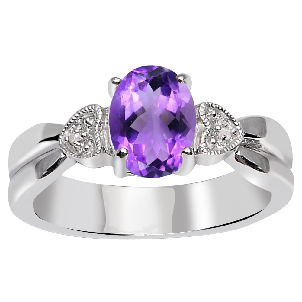 Purple Amethyst And Blue Sapphire 0.75 Ct Round 925 Sterling Silver Promise Ring Valentine's Gifts For Girls By Orchid Jewelry 