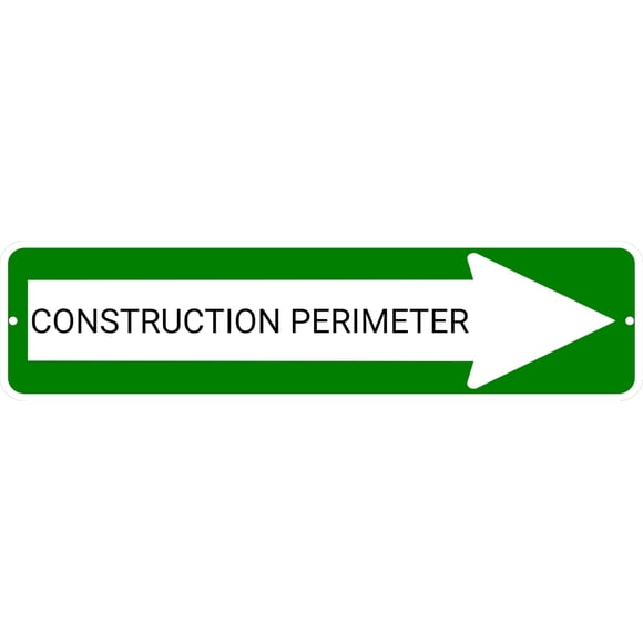 CONSTRUCTION PERIMETER Green Right Arrow 24 x 6 inch Aluminum Composite Sign