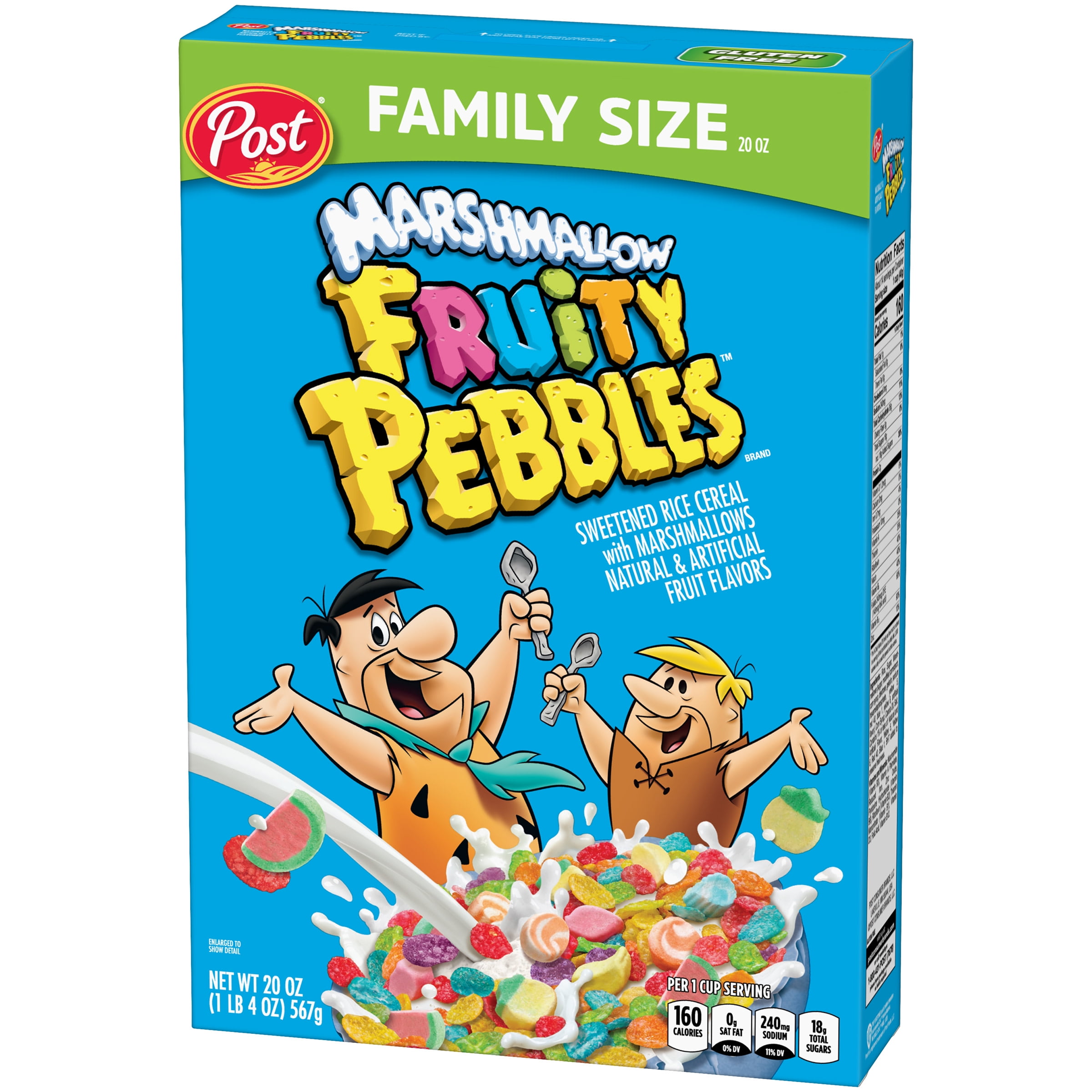 Post Fruity PEBBLES with Marshmallows Breakfast Cereal, Gluten Free, Breakfast Snacks, 20 oz