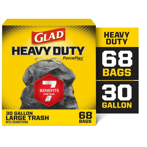 Glad, ForceFlex, Large Trash, Drawstring Bag, Heavy Duty, 30 gallon, 68ct