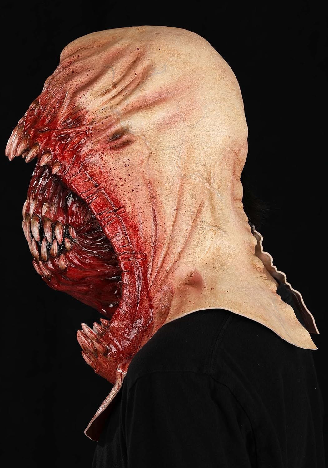 Latex Monster Halloween Mask with Two Mouths and Fangs for Cosplay Horror Parties