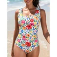 thumbnail image 4 of Charmo Scalloped Ribbed One-Piece Tummy Control Swimsuits for Women Button-Down Bathing Suit, 4 of 6