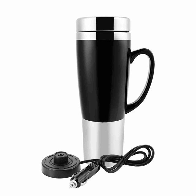 12V Car Heating Cup 450ml Portable Electric Car Kettle 304 Stainless Steel Car Water Heater Electric Cup for Car, with Car Adapter with Heat Base, 22.5x8.2cm