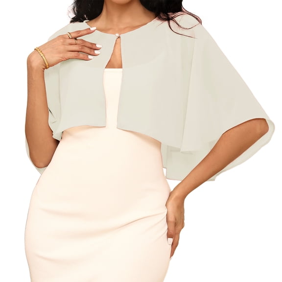 Garbnen Women's Chiffon Capelet Shrug Open Front Cropped Sheer Cover Up for Evening Dresses Weddings