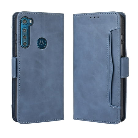 Case for Motorola MOTO One Fusion Plus Cover Adjustable Detachable Card Holder Magnetic closure Leather Wallet Case - Blue