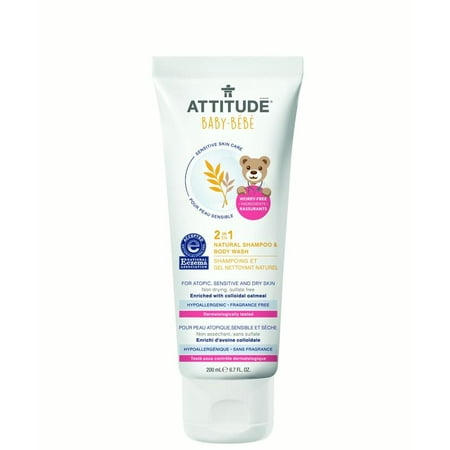 Attitude Sensitive Skin Care Natural Shampoo & Body Wash, Fragrance Free, 6.7