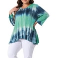 thumbnail image 2 of DARING DIVA Women's Plus Elbow Sleeve Blouse Tee Top Tie Dye T Shirts 1X Blue Green, 2 of 6