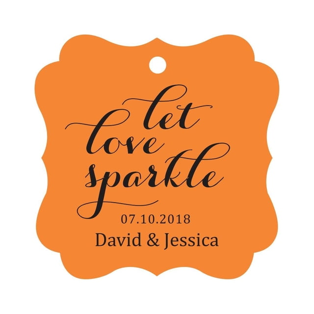 Darling Souvenir Custom Let Love Sparkle Mariage Suspendu Tags Customized Fancy Frame Paper Tags -Orange-100 Tags