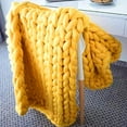 thumbnail image 2 of Handmade Knit Chunky Yarn Blanket:Large Thick Knit Blanket,Cozy Knitted Throw Blankets for Bed Decor,Couch,Pet Mat,Women Gift,47x70 in (Yellow), 2 of 8