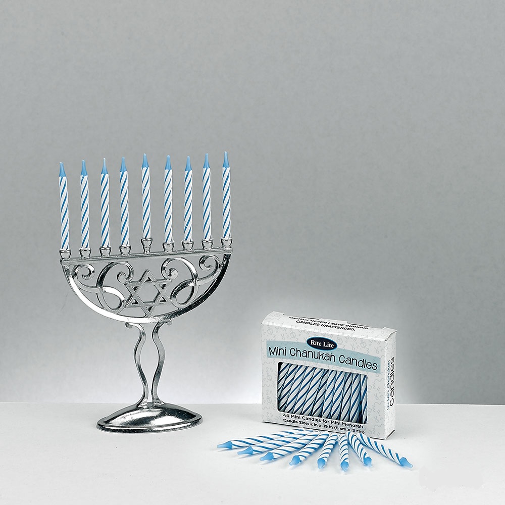 Rite Lite 45pc Classic Style Mini Hanukkah Menorah Set with Candles 4.75" Silver/Blue
