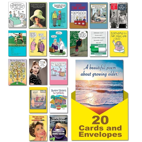 Leanin' Tree Dare to Laugh Harder - Funny Birthday Cards Bulk Set - 20 Hilarious Greeting Cards with 22 Envelopes - Perfect for Birthday Celebrations - Unique & Humorous Greeting Cards