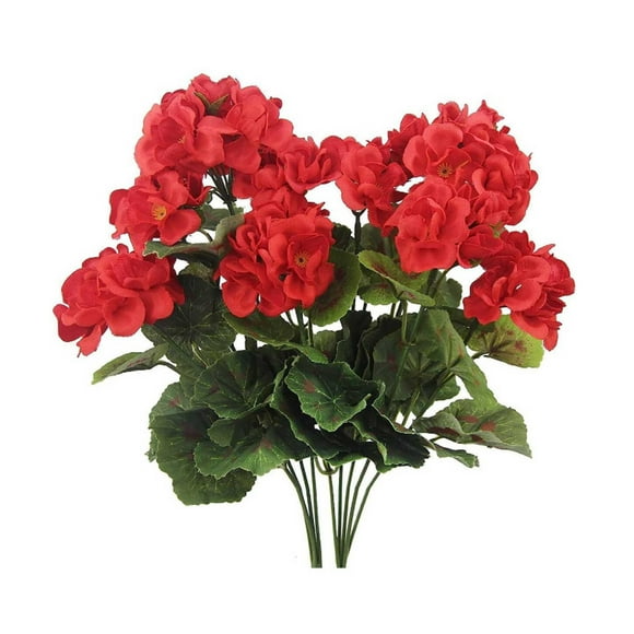Vadktai Artificial Geraniums Silk Flowers, 2 Pack Outdoor Artificial Red Geranium Bush Faux Flowers, Red Geraniums for Floral Home Decor Indoor Garden Patio Grave Cemetary Vase Table Centerpiece