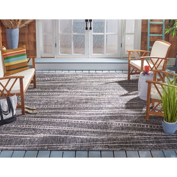 SAFAVIEH Courtyard Kasandra Abstract Indoor/Outdoor Area Rug, Black/Ivory, 9' x 12'