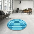 thumbnail image 4 of Ahgly Company Machine Washable Indoor Round Transitional Bright Turquoise Blue Area Rugs, 4' Round, 4 of 7