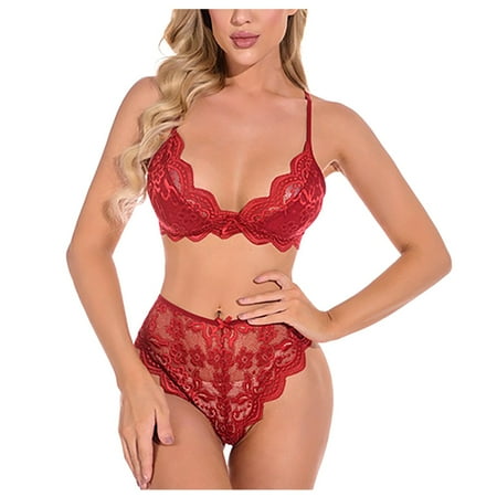 

KDDYLITQ Women s High Waisted Bra and Panty Sets Sexy Babydoll Lingerie Set Lace Teddy Lingerie Red XL