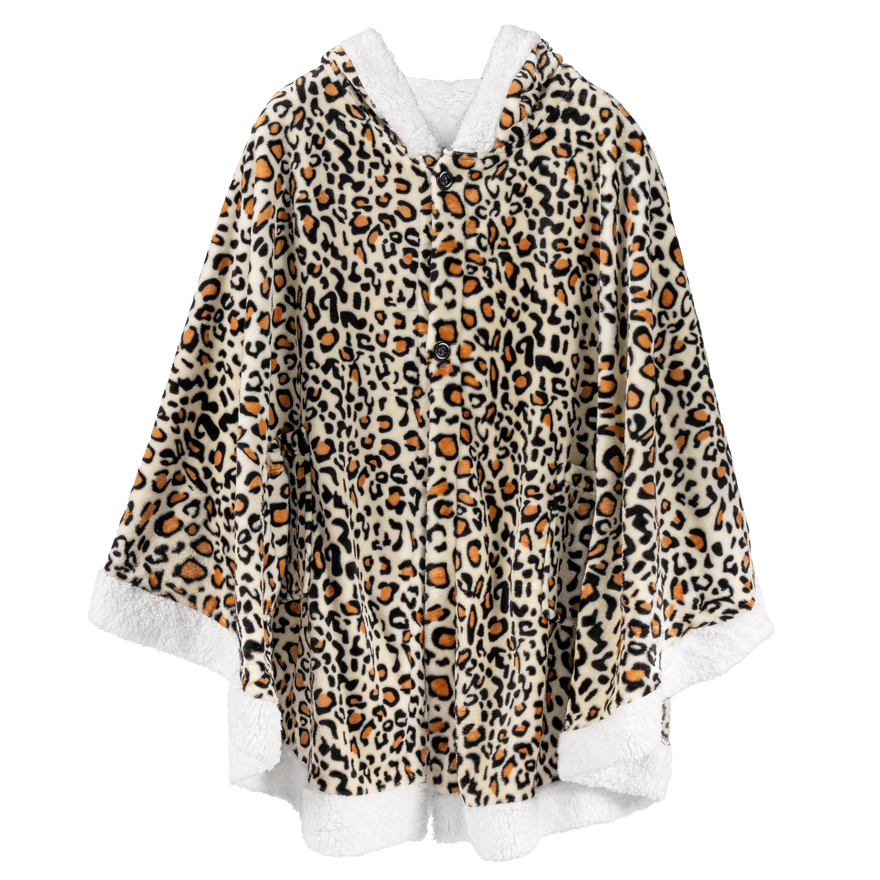 PAVILIA Sherpa Fleece Wearable Blanket for Adult Women, Cozy Plush Blanket Poncho Cape with Hood, Super Soft Shawl, Angel Wrap Throw for Office, Cheetah Yellow