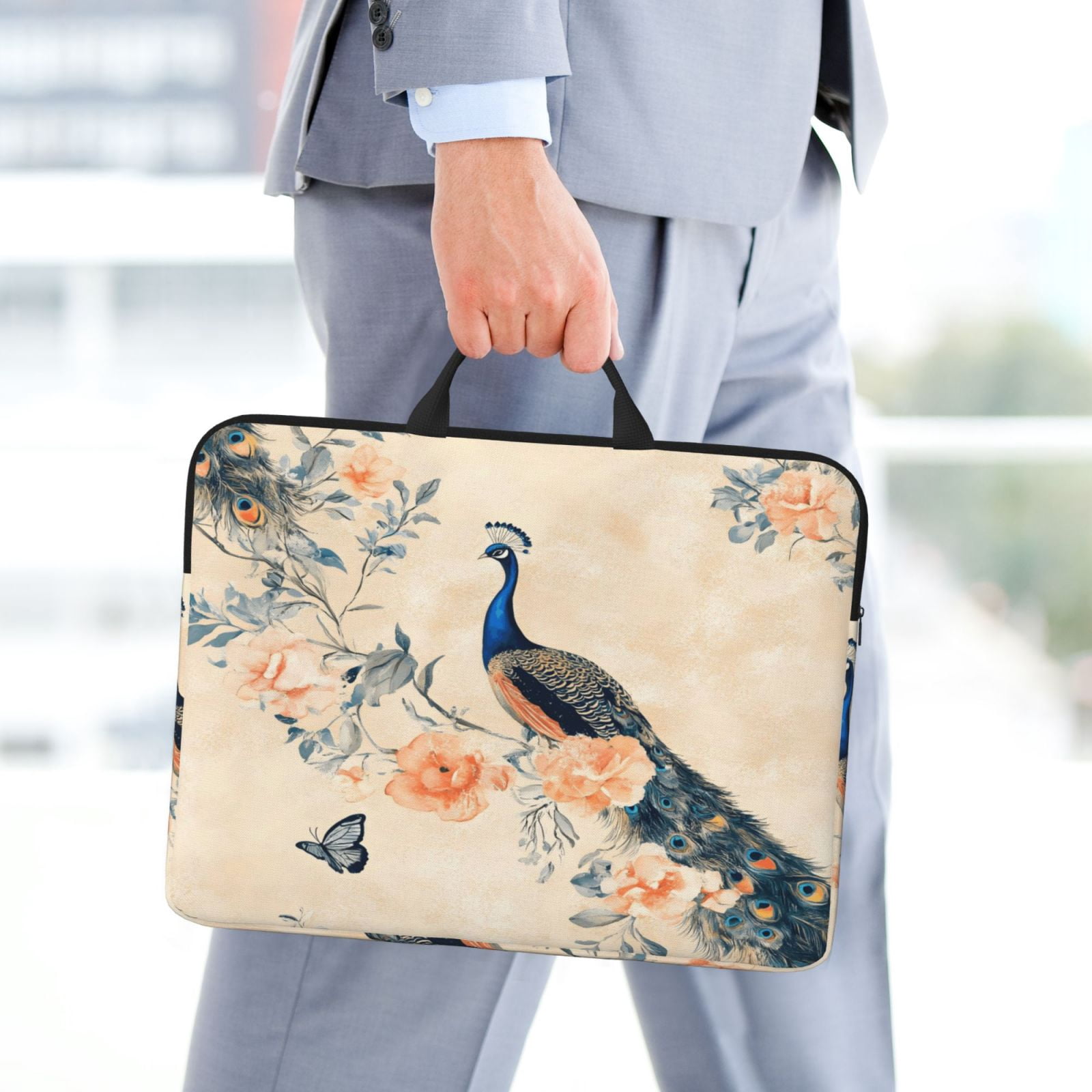 Laptop Sleeve Bag For Women Men 14inch Waterproof Durable Protective Computer Carrying Cover Handle Laptop Case Bag Art Peacock