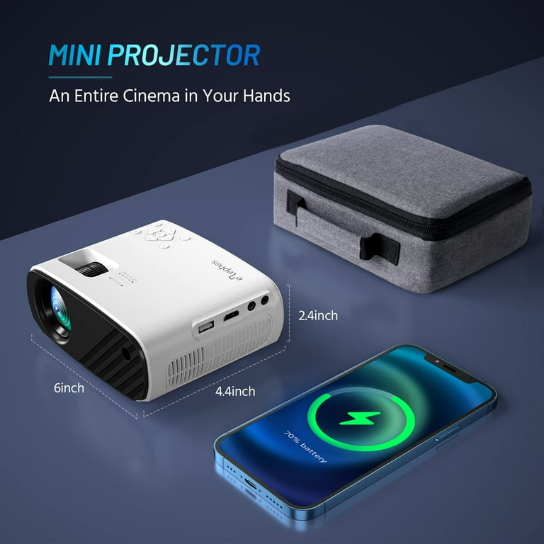 ELEPHAS 1080P HD LCD Mini Projector with Tripod & Remote Control, White ELEPHAS 1080P HD LCD Mini Projector with Tripod & Remote Control, White
