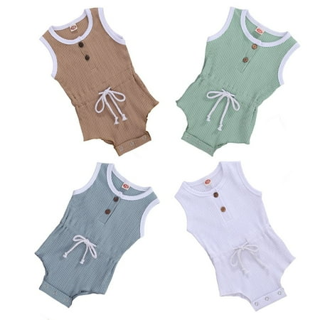 

Infant Baby Girls Summer Romper Button Front Sleeveless Solid Bodysuit One Piece Jumpsuit