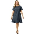 thumbnail image 3 of Vestido de mujer de talgrande con dobladillo con volantes Chambray Casual mancorvestidos Azul oscuro 3X, 3 of 7